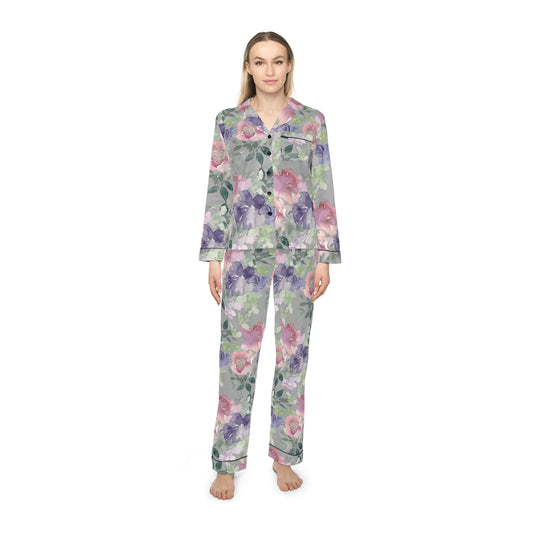 Watercolor floral/ Women's Satin Pajamas (AOP)