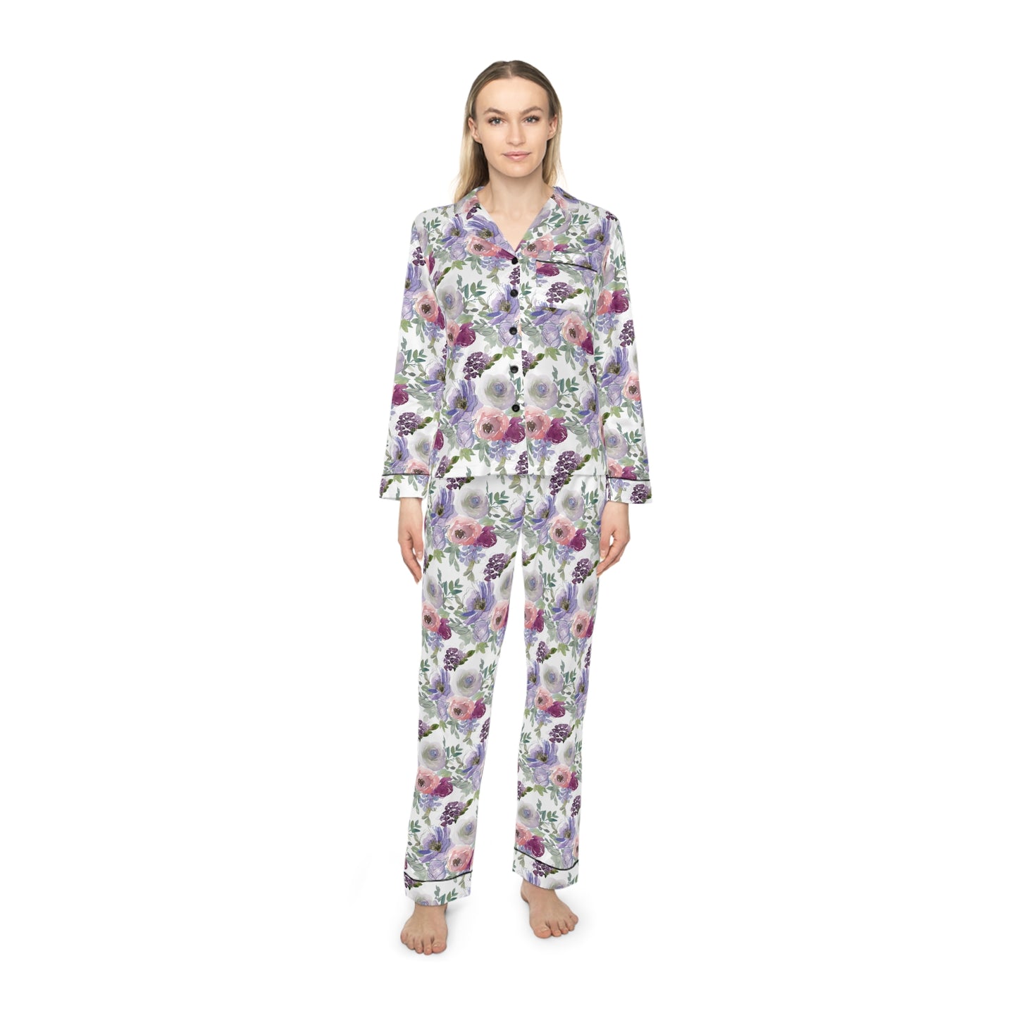Watercolor floral/ Women's Satin Pajamas (AOP)