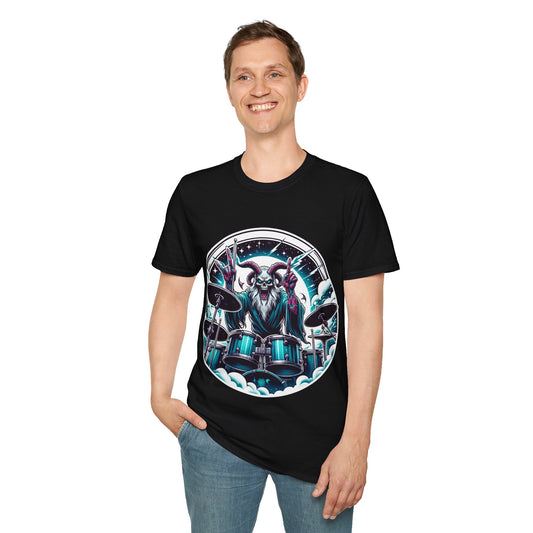 Electric Cosmic Drummer Spirit Rock Lover/ Unisex Softstyle T-Shirt/  Gift/ Rock and Roll
